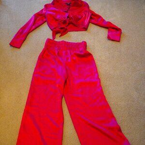 Hot Pink SAtin Jumpsuit
